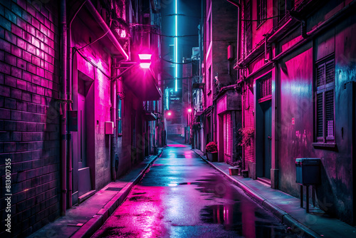 Mysterious Neon-Lit Alley © Butsarakham