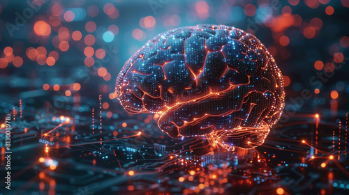 Wallpaper Mural A brain is shown in a computer generated image with a city in the background Torontodigital.ca