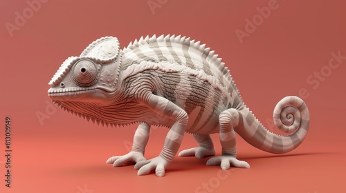 3D render of a chameleon isolated on red backdrop  illustration