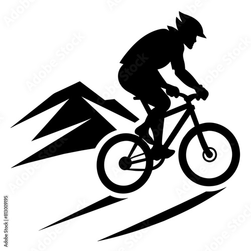 Mountain biker, A mountain Rider ride the bike on mountain vector silhouette, win, isolated white background