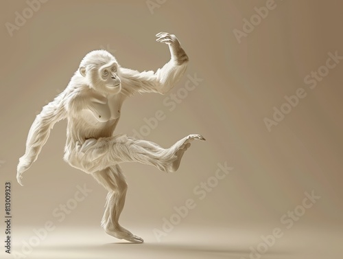 3D render of a monkey dancer isolated on beige backdrop, illustration, copy space
