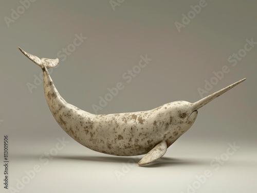 3D render clay style of a narwhal navigator isolated on gray backdrop, illustration, sea animal