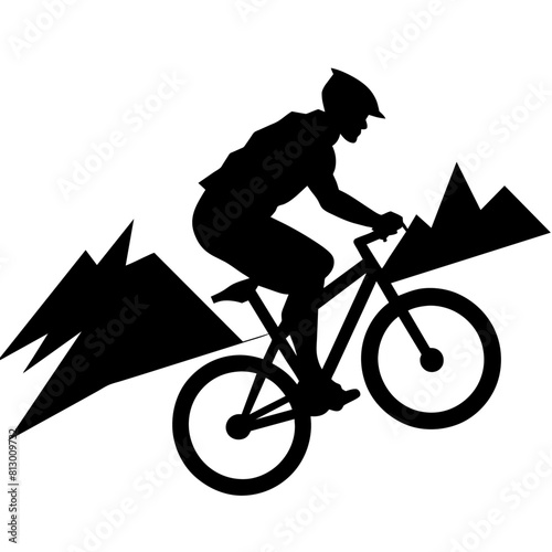 Mountain female biker, ride the mountain with stunting vector silhouette