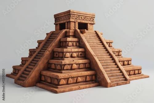 3D render of a Mayan temple isolated on gray backdrop, building photo
