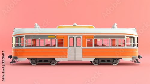 3D render of train isolated on pink backdrop, transport, cartoon style