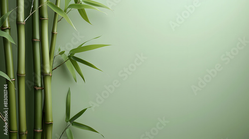 Serene bamboo tree against a light green backdrop  offering ample copy space