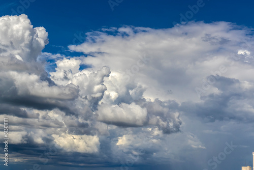 Abstract background of beautiful white clouds with blue sky in Brazil