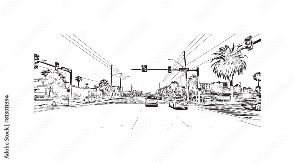Obraz premium Print Building view with landmark of St. Pete Beach is a coastal city in Florida. Hand drawn sketch illustration in vector.