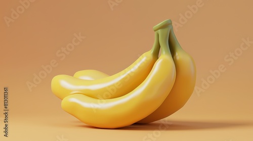 3D render of bunch of yellow bananas isolated on orange backdrop, fruit	 photo