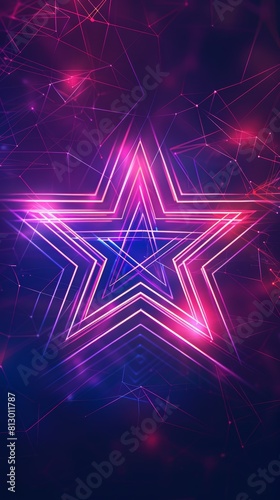 Neon star on violet background, blue and purple theme, phone wallpaper illustration