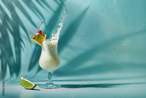 Pina colada cocktail on blue background 