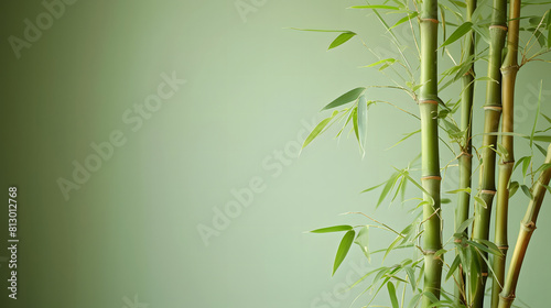 Lush bamboo plant on a soft green surface  ideal for adding text or graphics