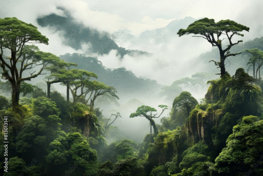 Fototapeta premium beautiful landscape with green hills and mountains covered with lush vegetation