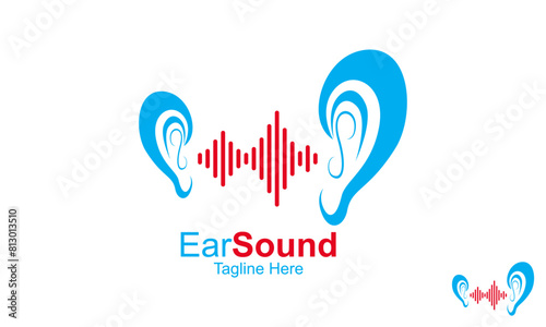 Ear Sound Logo Design Template. Ear icon, hearing linear sign