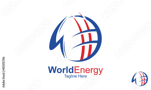World Energy Logo Design Template. Ecology and Environmental design elements for sustainable energy development. world eco-innovation, green energy on earth global solution with electricity.