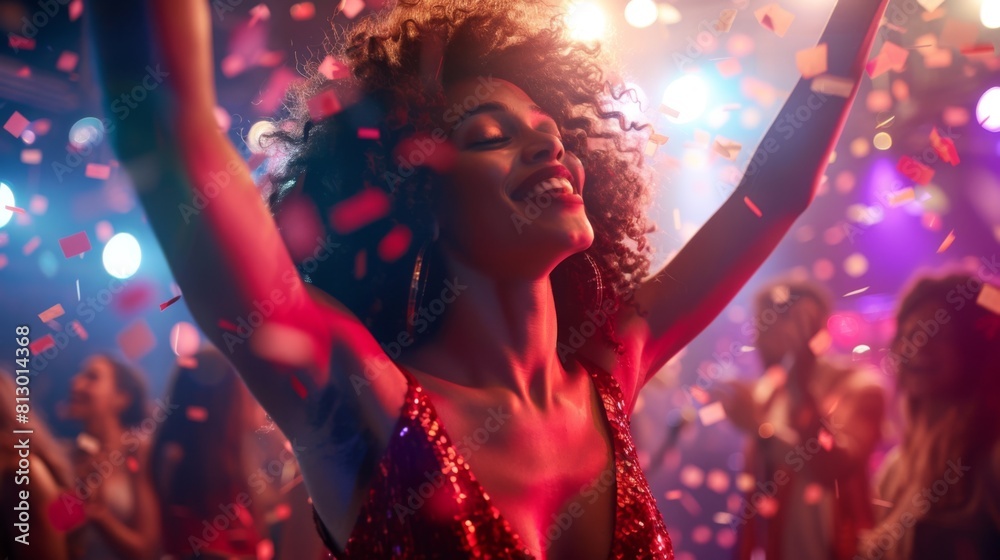 Woman Celebrating at Nightclub Party