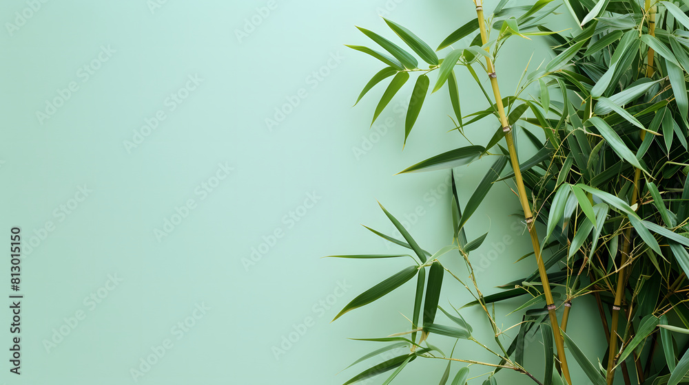 Fototapeta premium Lush bamboo tree set on a light green canvas, allowing for customization
