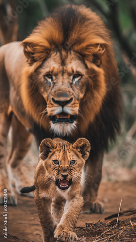 Lion cub with lions in the background - Löwenjunges mit Löwen im HIntergrund