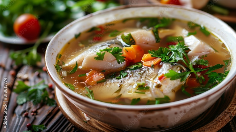 The cuisine of Kazakhstan. Fish broth.