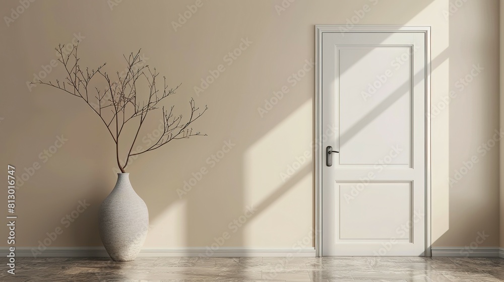 Interior background of room with vase with branch. Interior background of room with vase with branch.