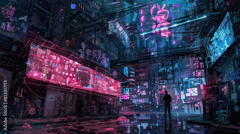 Graffiti on the wall cyberpunk city background Graffiti on the wall cyberpunk city background