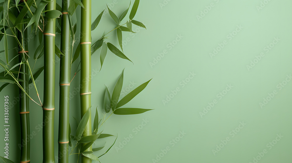 Fototapeta premium Tranquil bamboo tree on a soft green canvas, creating space for text or imagery