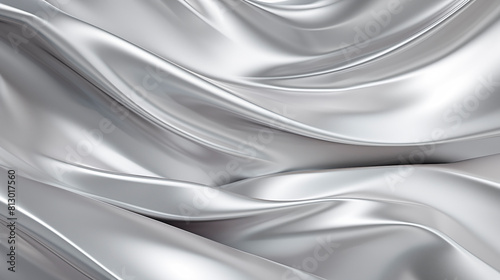 Silver texture of silk fabric with folds. Smooth, elegant gray silk. Satin texture as background. Wavy silk background texture