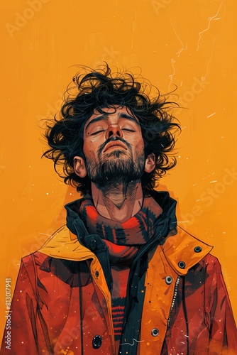 Illustration of a young man on orange background