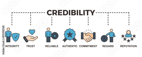 Credibility banner web icon vector illustration concept with icon of integrity, trust, reliable, authentic, commitment, regard, and reputation