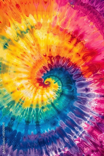 Tie-dye background with vibrant colors swirling out from the center 