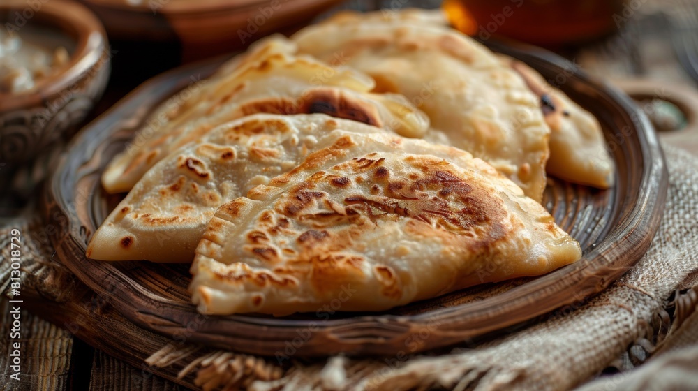 The cuisine of Kazakhstan. Samsa (flatbread with filling). 
