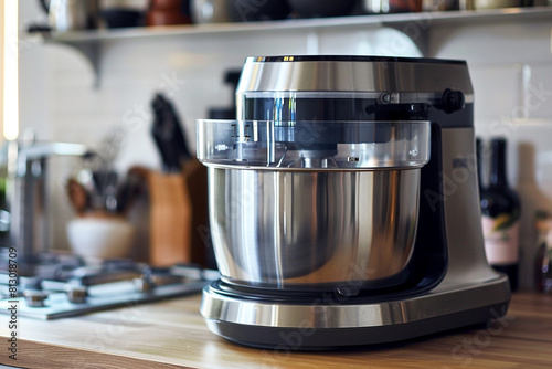 A stainless steel food processor with a large capacity bowl, ideal for preparing large batches of food.