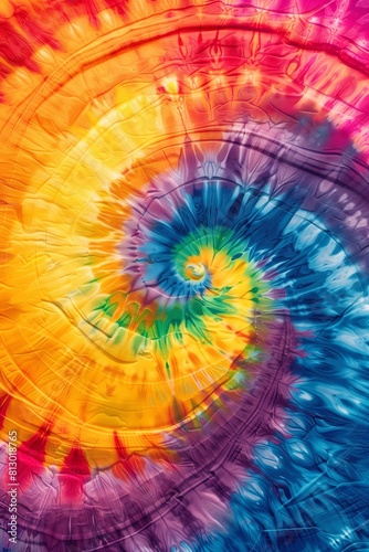 Tie-dye background with vibrant colors swirling out from the center 