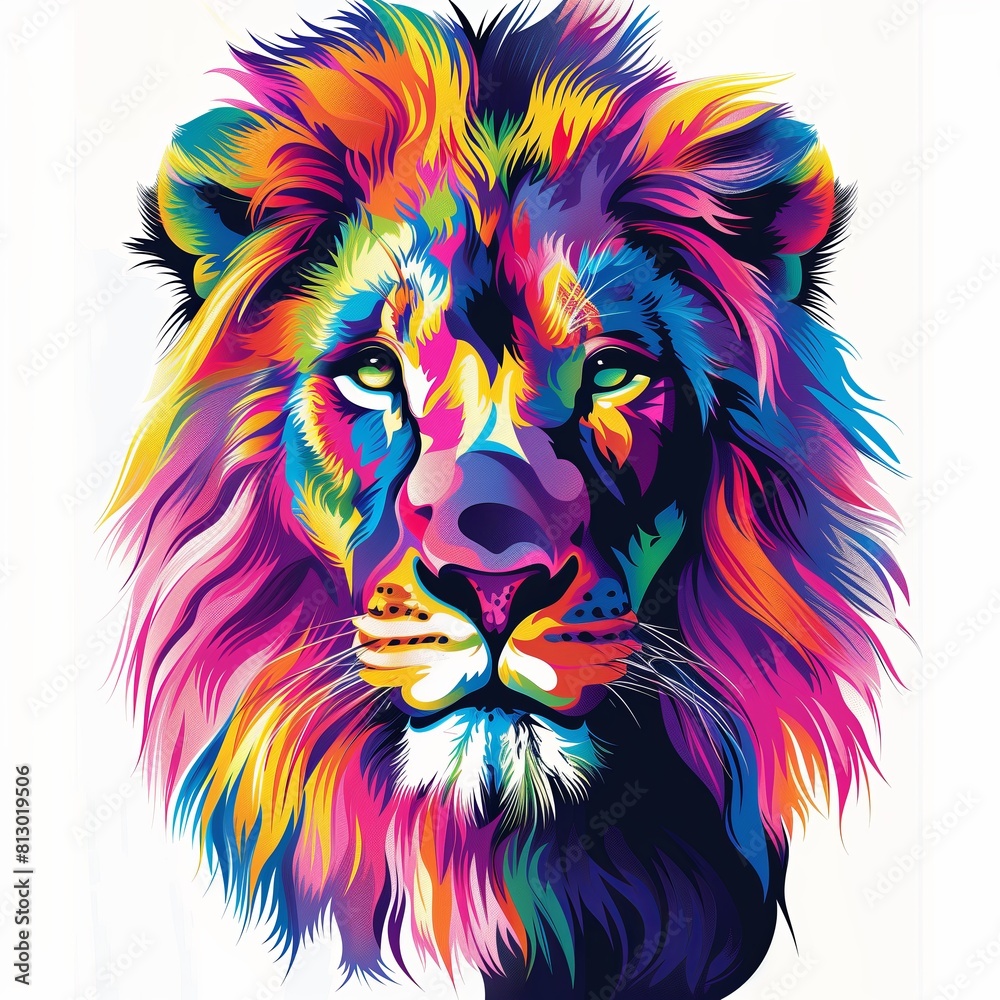 Colorful lion illustration isolated on white background