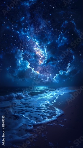 closeup beach sky background wave astral night forecasted dreams awakening mid serene setting photo