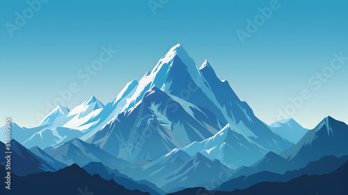 Alpine Solitude  A Solitary Peak in the Snow Capped Mountains   A Testament to Untouched Beauty and Solitude   Flat Design Illustration
