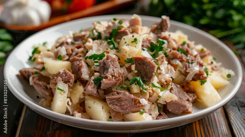 The cuisine of Kazakhstan. Turli etter (meat salad).