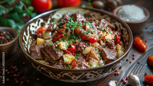 The cuisine of Kazakhstan. Turli etter (meat salad).