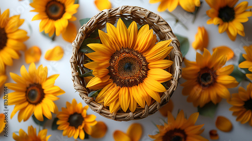 Top view beautiful sunflower in a basket (ID: 813021144)