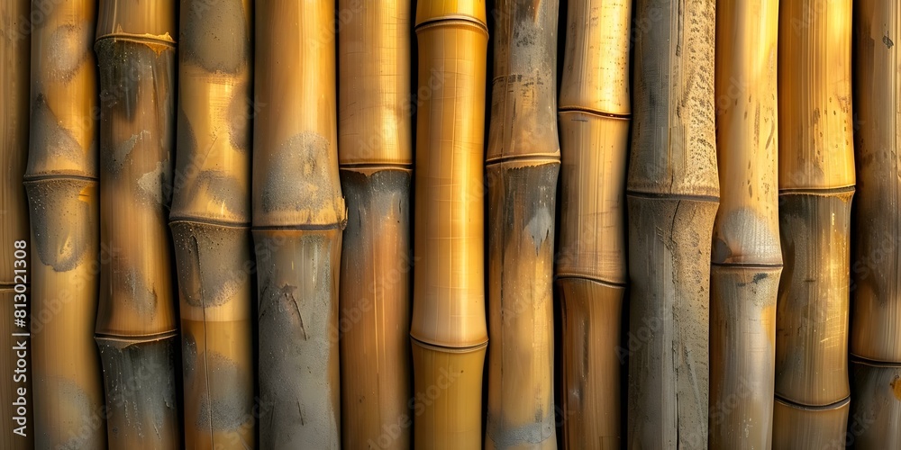 Bamboo Poles Stacked to Symbolize Sustainable Construction Material Strength. Concept Sustainability, Bamboo Poles, Construction Material, Strength, Environmental Impact
