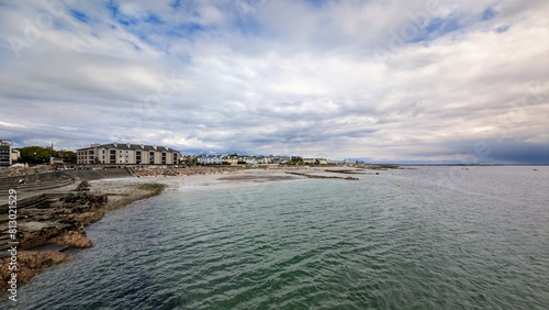 Coastal seascape  cityscape  buildings and architecture at sandy Salthill beach in Galway  Ireland  wild Atlantic way