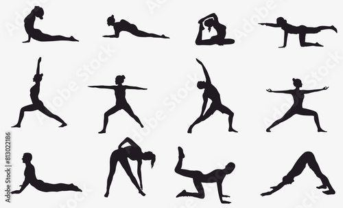 set of yoga asana collection. Yoga silhouette. 