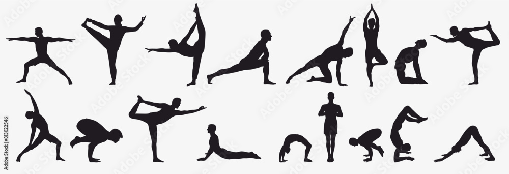 Fototapeta premium set of yoga asana collection. Yoga silhouette. 