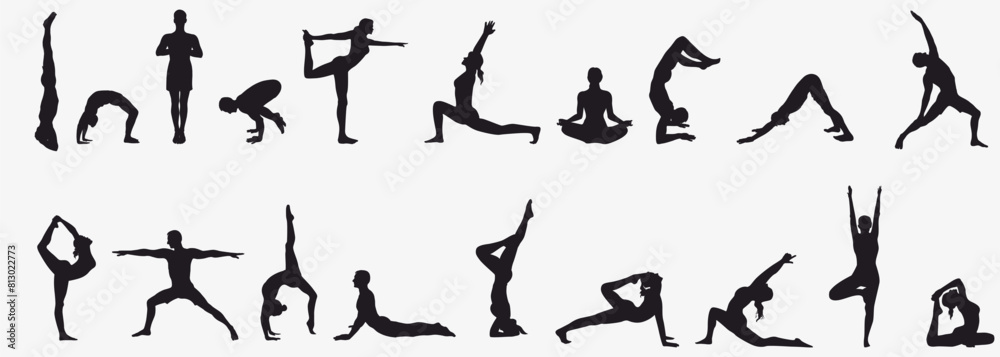 Yoga poses silhouette. Women in different asana. Yoga poses silhouette. Women in different asana.