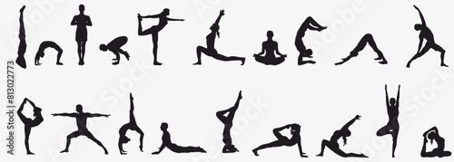 Yoga poses silhouette. Women in different asana. 