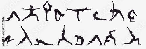 Yoga collection silhouette. Women in different poses. 