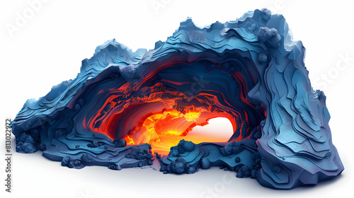 Exploring the mysterious lava tubes and caves formed by flowing lava beneath the earth�s surface Isometric flat design backdrop concept.