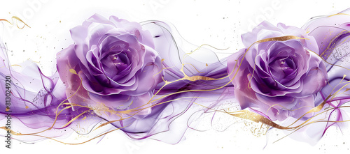 banner with background of purple or lilac flowers. fake flowers. Artificial purple or lilac roses