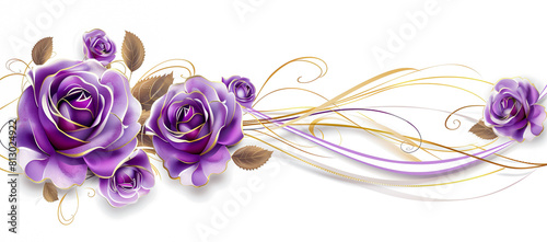 banner with background of purple or lilac flowers. fake flowers. Artificial purple or lilac roses