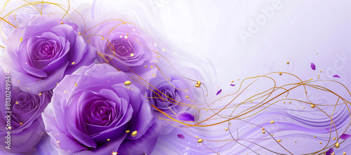 banner with background of purple or lilac flowers. fake flowers. Artificial purple or lilac roses